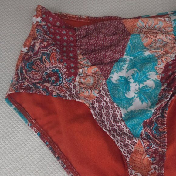 High Waisted Paisley Patchwork Bikini Bottoms Retro Mossimo Womens S Orange - Picture 3 of 5